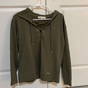 Michael Kors Olive Lace-Up Hoodie Sweatshirt